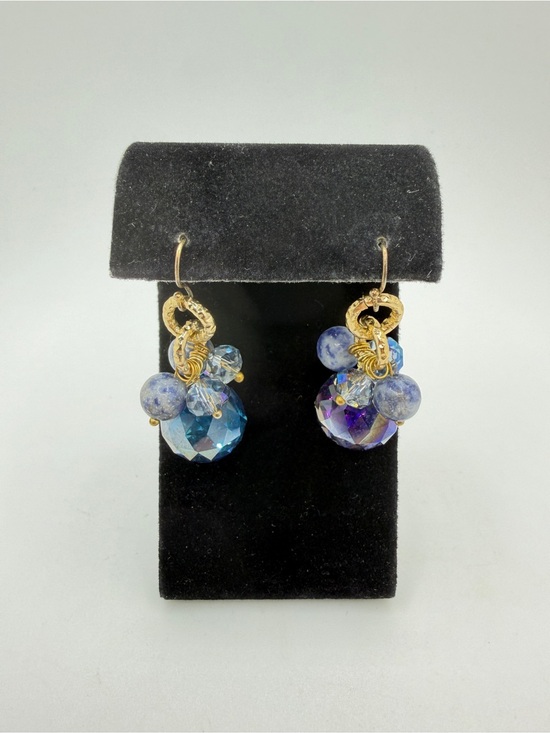 Jewelry - Gold over Sterling silver stamped hooks, crystal and sodalite dangle earrings!